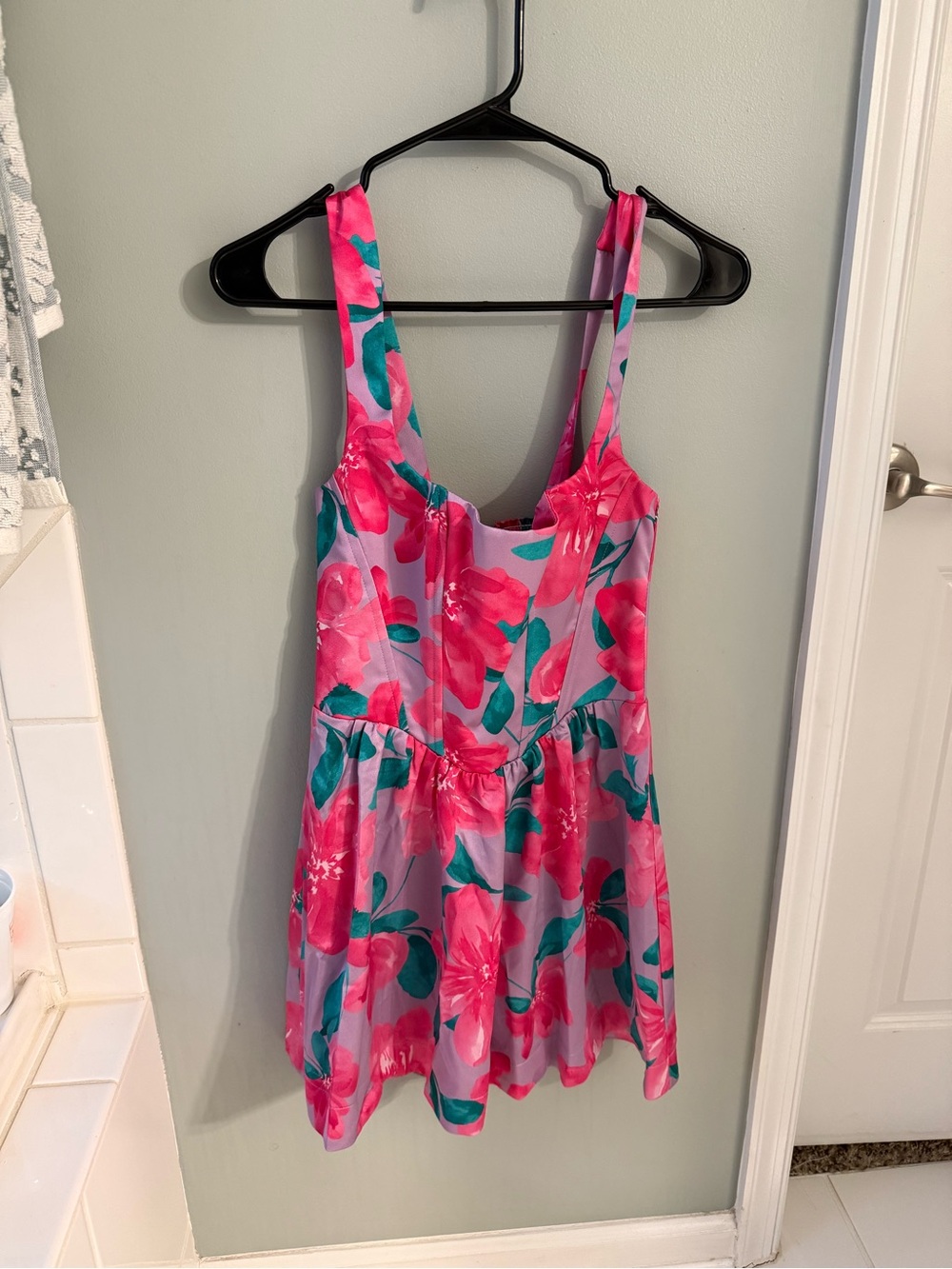 Show Me Your MuMu Pink and Teal Floral Dress with shorts